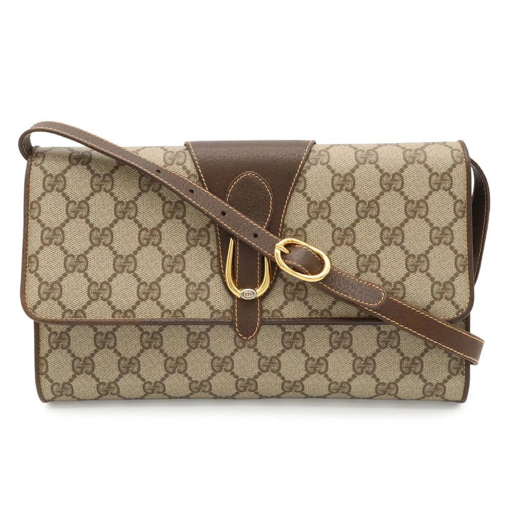 GUCCI Old Gucci GG Plus Shoulder Bag Pochette Leather Beige Brown 904.02.050